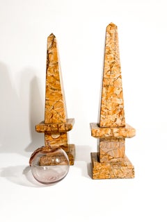 Pair of Italian Amber Marble Obelisks from the 1960s