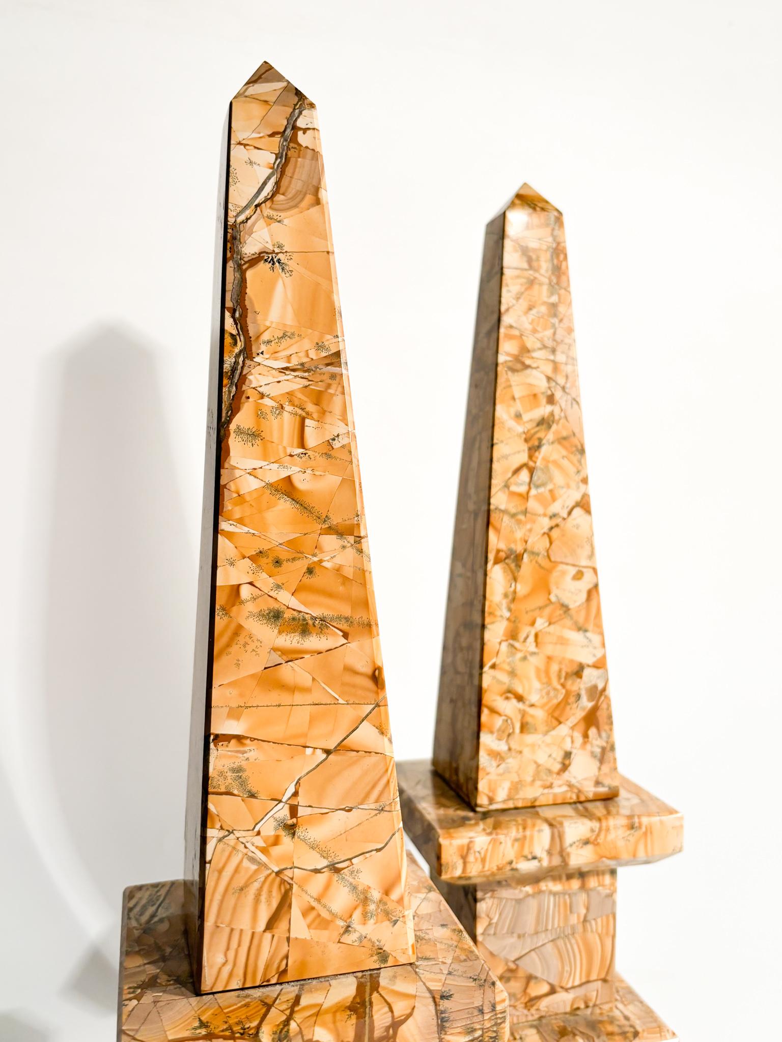 Pair of Italian Amber Marble Obelisks from the 1960s For Sale 1