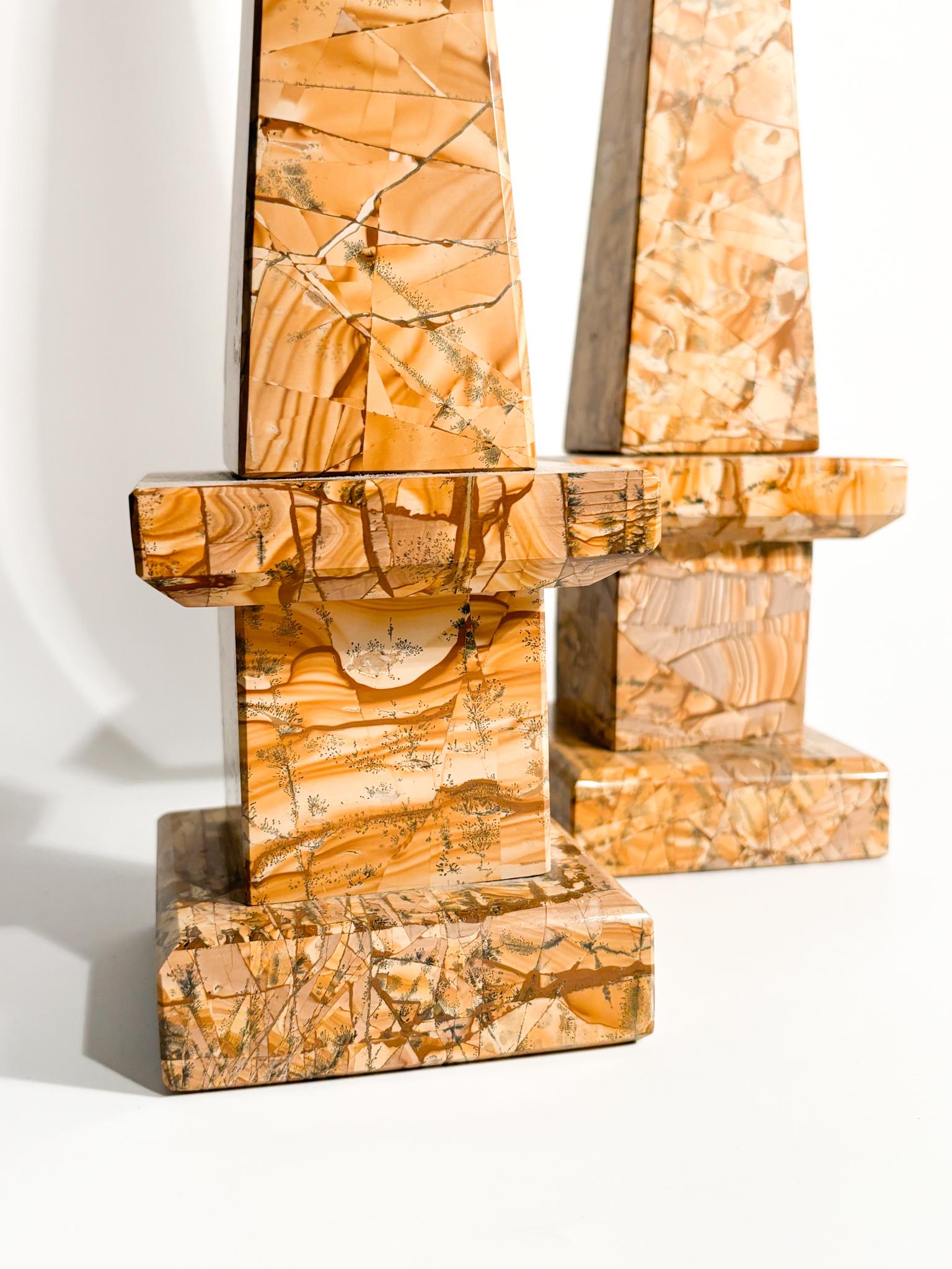 Pair of Italian Amber Marble Obelisks from the 1960s For Sale 2