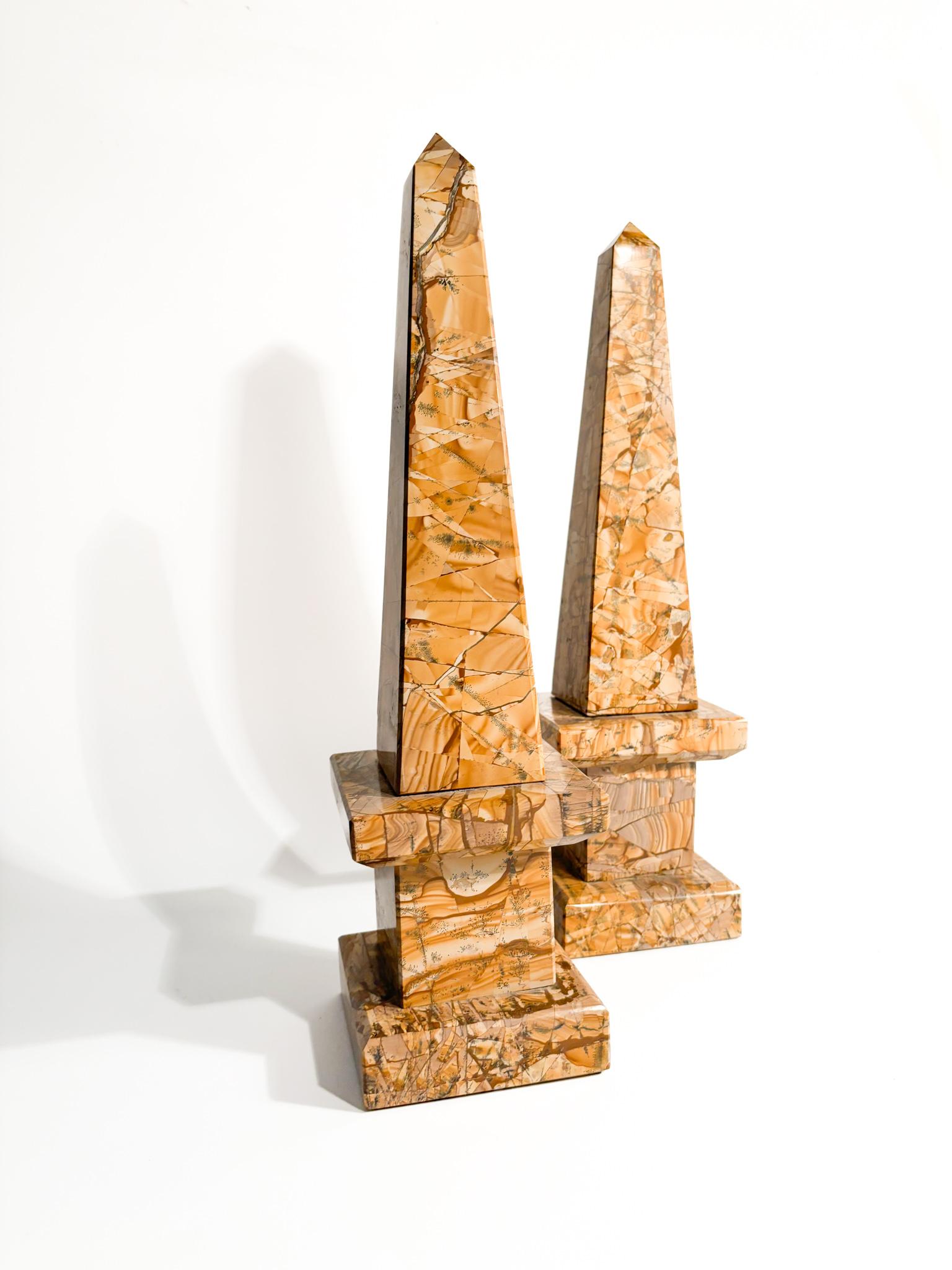 Pair of Italian Amber Marble Obelisks from the 1960s For Sale 3
