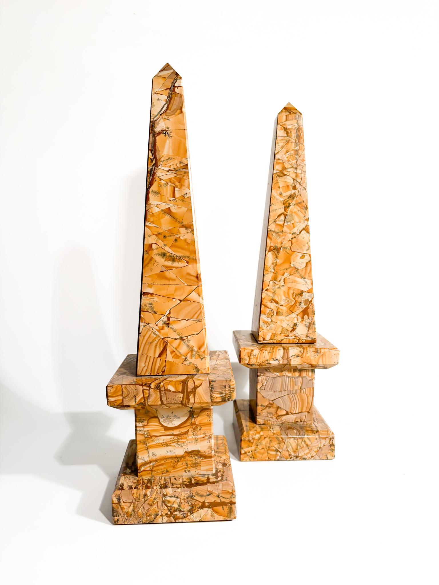Pair of Italian Amber Marble Obelisks from the 1960s For Sale 4