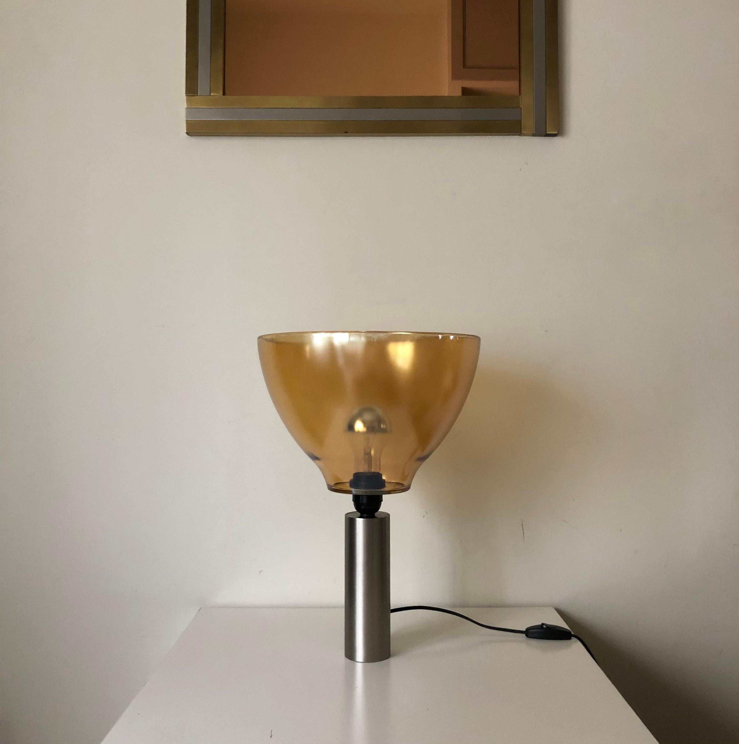 Pair of Italian Amber Murano Glass Table Lamps, 1980s 4