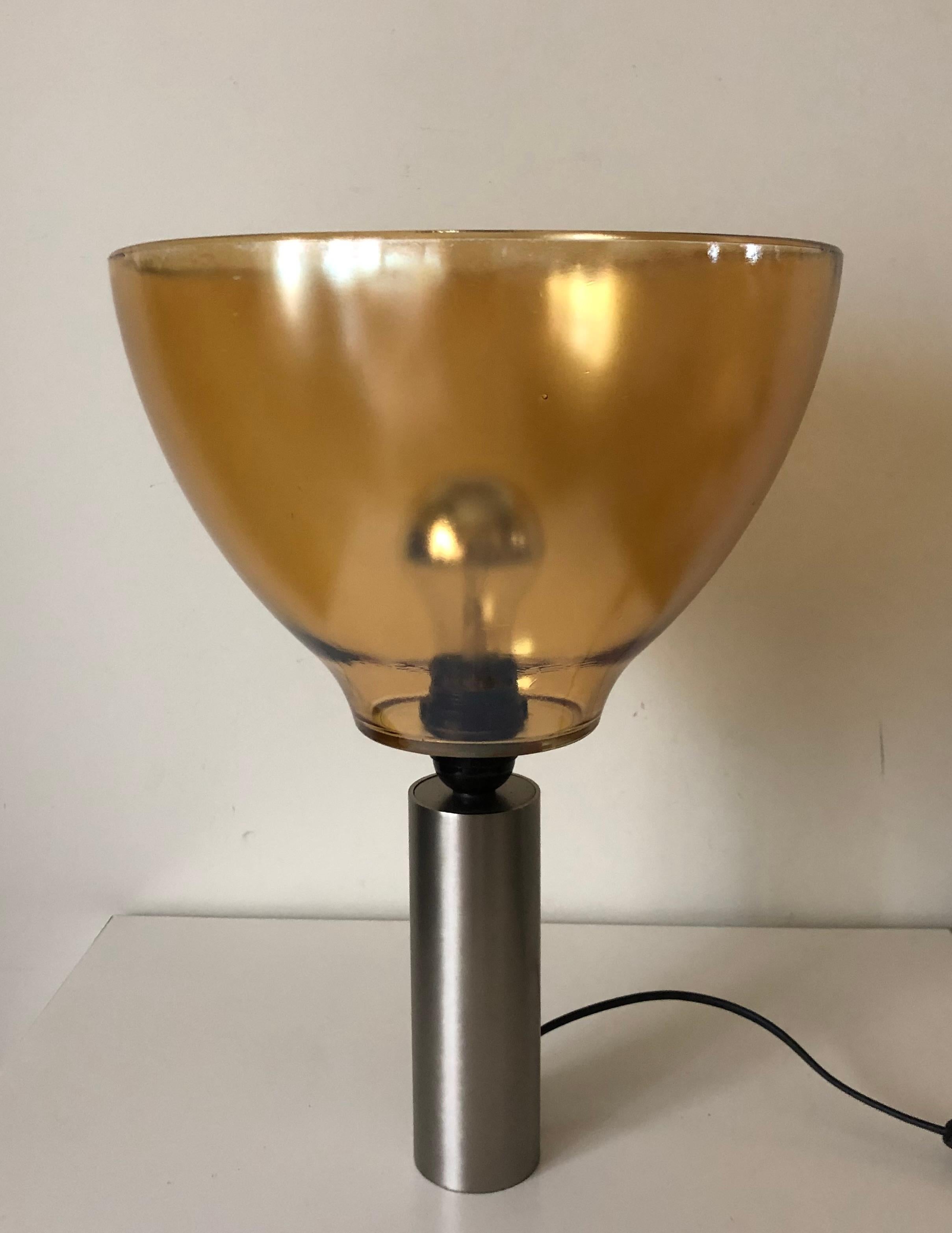 Pair of Italian Amber Murano Glass Table Lamps, 1980s 5