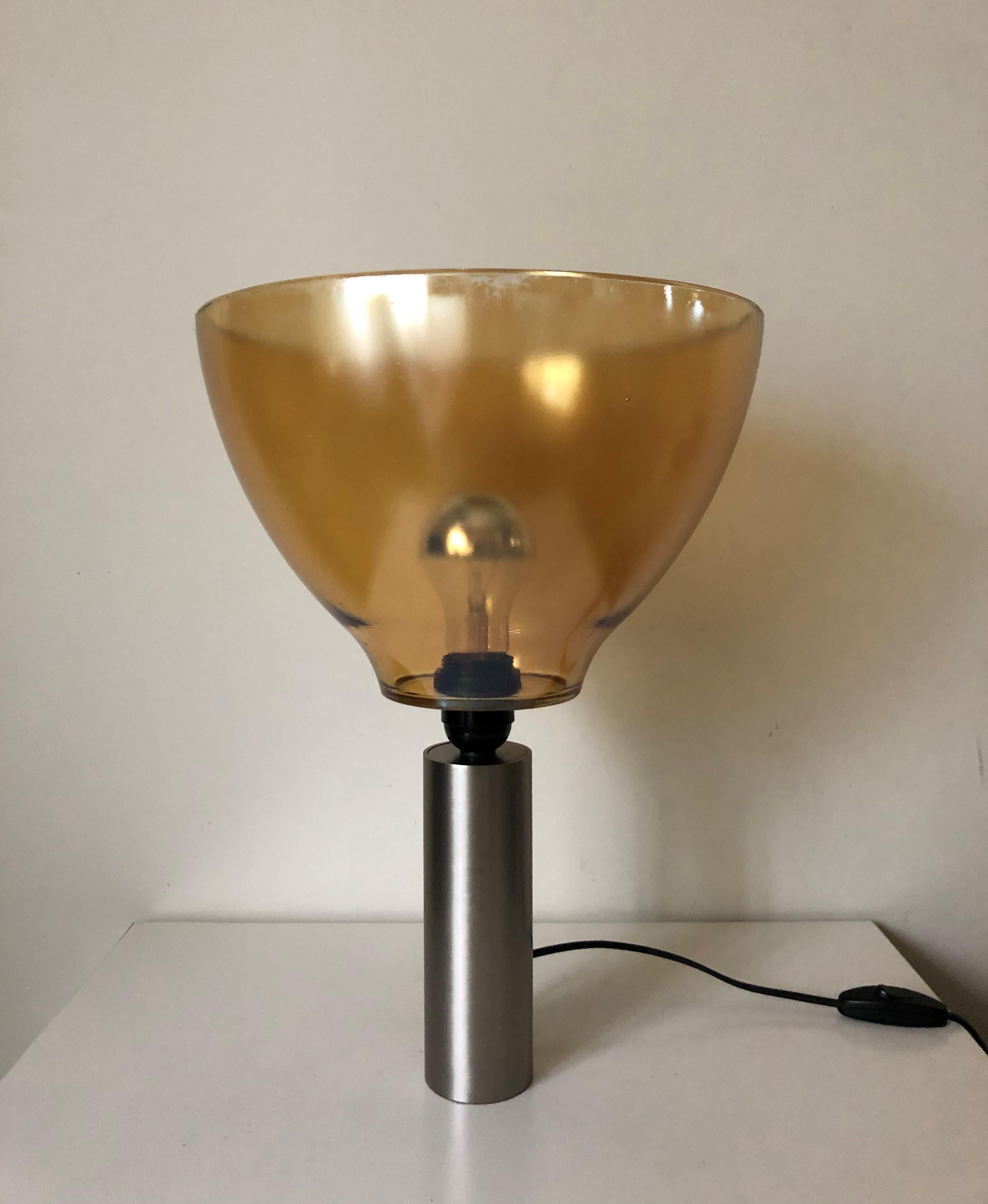 Mid-Century Modern Pair of Italian Amber Murano Glass Table Lamps, 1980s