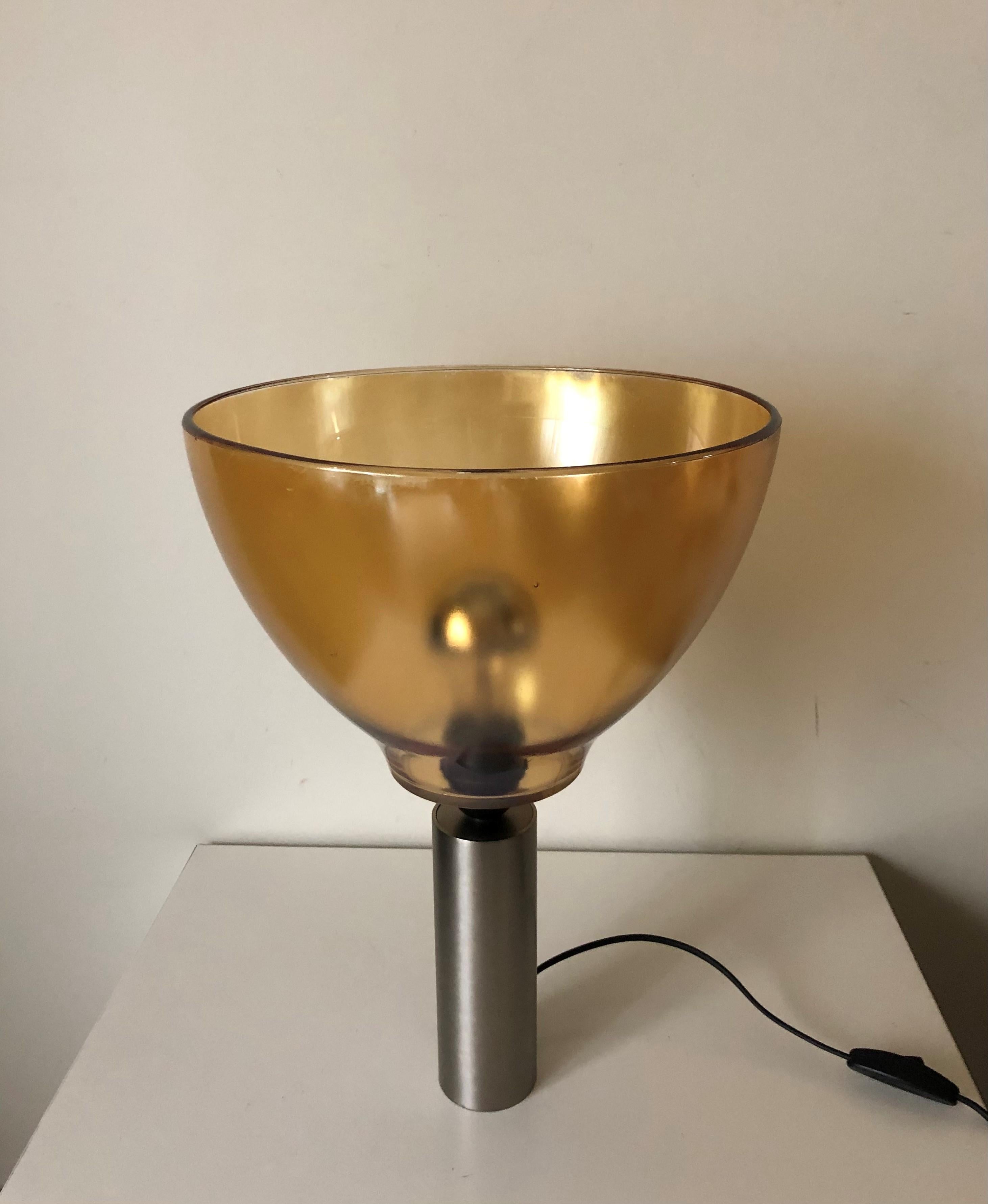 Pair of Italian Amber Murano Glass Table Lamps, 1980s 1