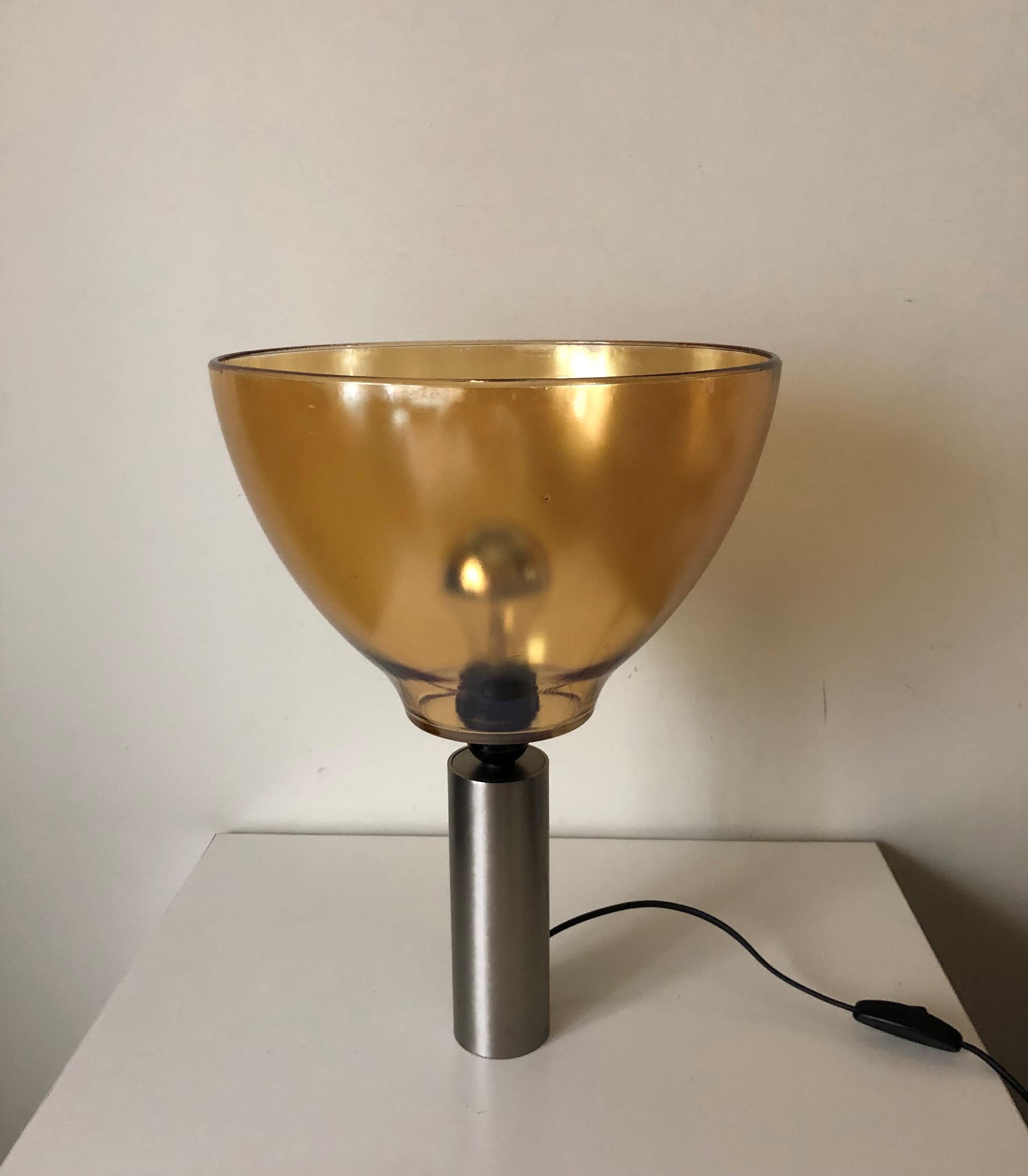 Pair of Italian Amber Murano Glass Table Lamps, 1980s 2