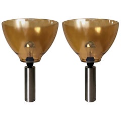 Pair of Italian Amber Murano Glass Table Lamps, 1980s