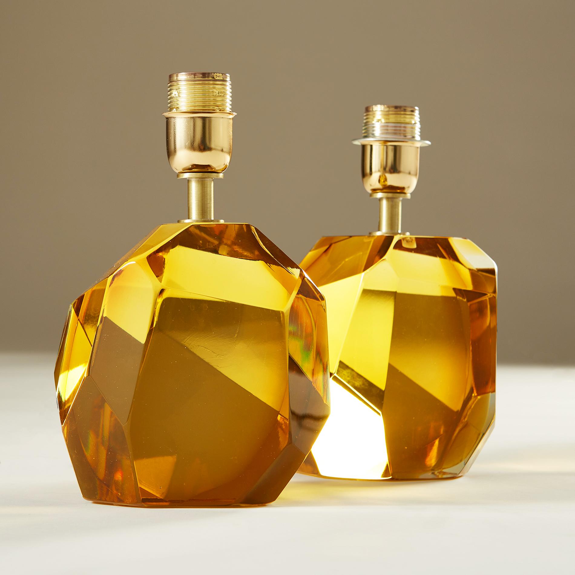 Paar italienische Bernstein Murano Jewel Rock Tischlampen (Italienisch) im Angebot