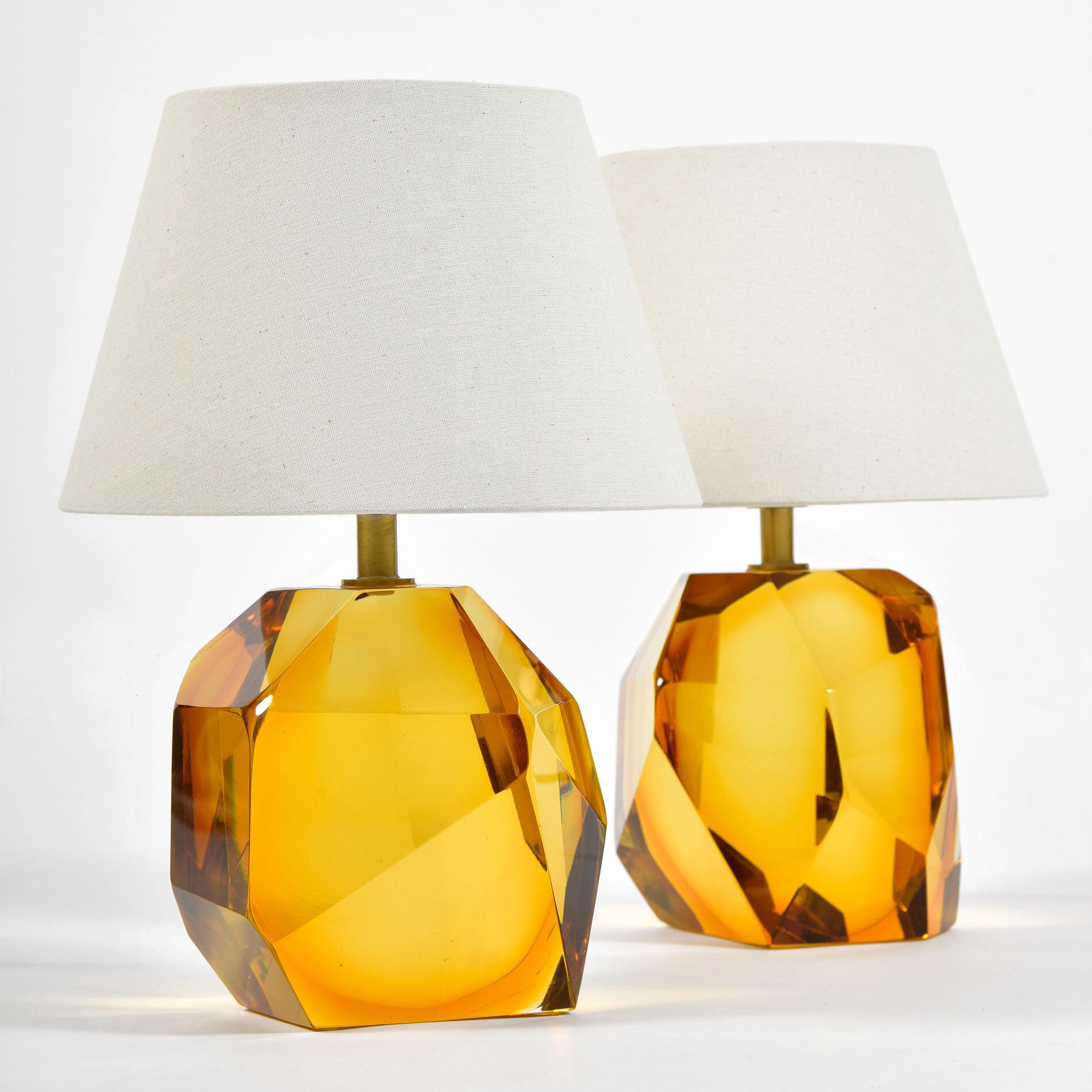 Paar italienische Bernstein Murano Jewel Rock Tischlampen (Messing) im Angebot