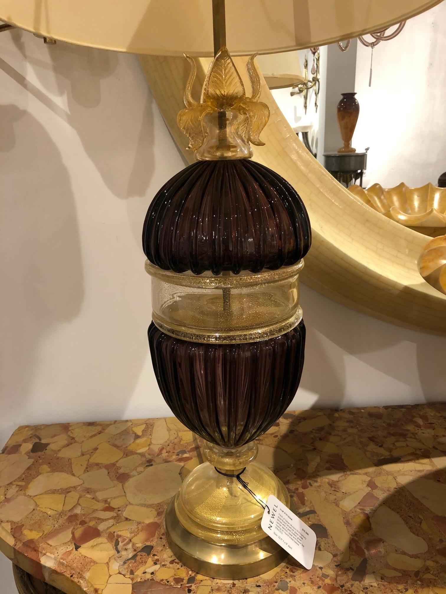 Paar italienische Muranoglas-Amethyst-Tischlampen im Angebot 3