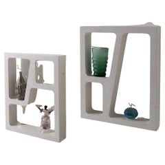 Pair of Italian anthropomorphic hanging bookcases in the style of Gio Ponti