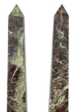 Pair of Italian Antico Verde and Siena Marble Obelisks