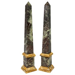 Pair of Italian Antico Verde and Siena Marble Obelisks