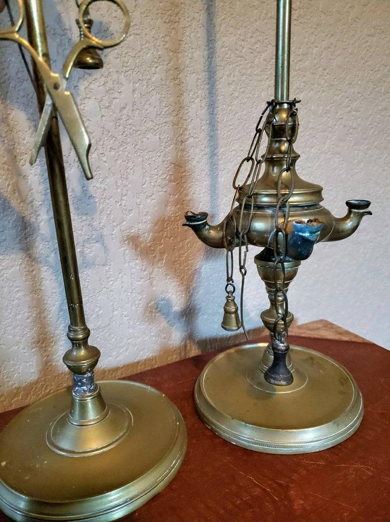 Pair of Italian Antique Brass Lucerna Four Spout Oil Lamps  For Sale 2