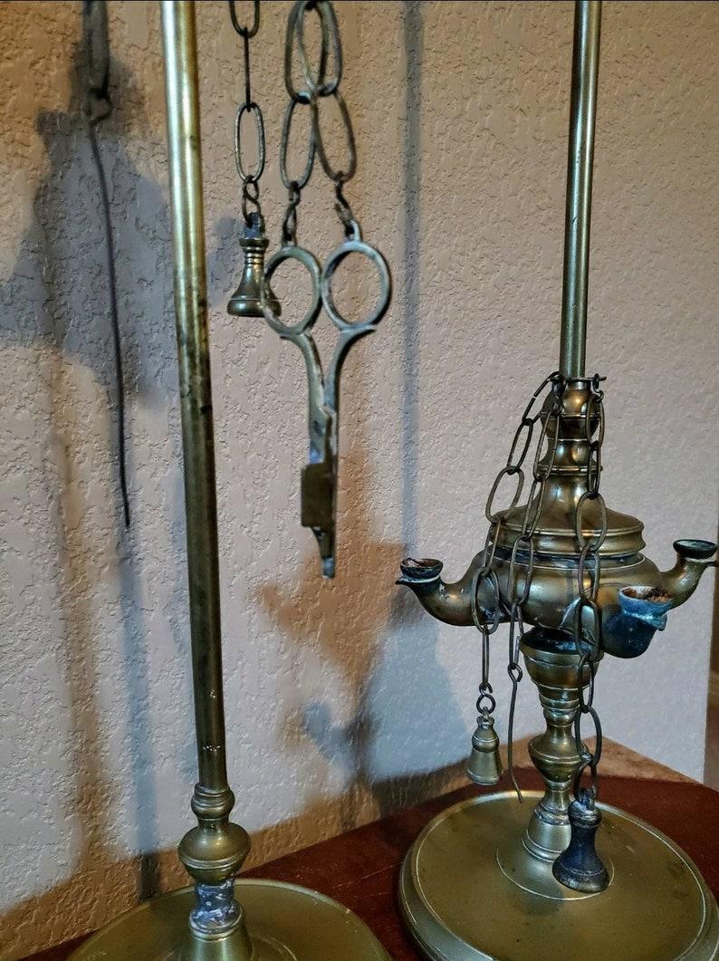 19th Century Pair of Italian Antique Brass Lucerna Four Spout Oil Lamps  For Sale