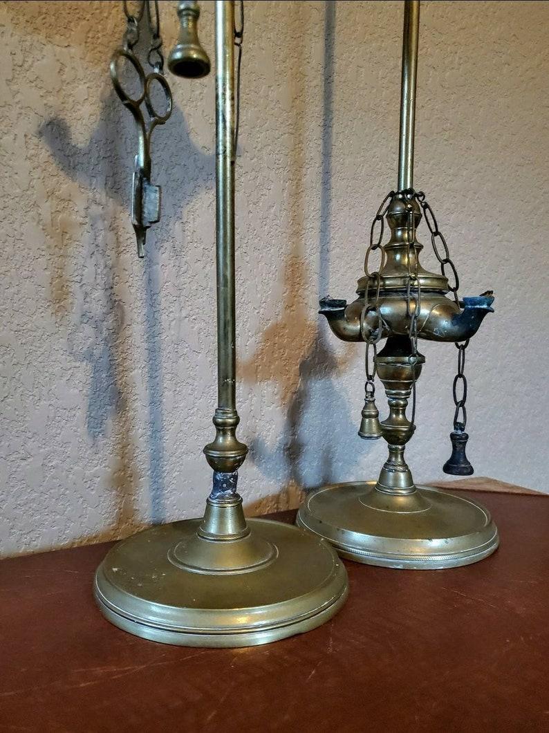 Pair of Italian Antique Brass Lucerna Four Spout Oil Lamps  For Sale 1