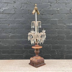 Pair of Italian Antique Carved Giltwood Beaded Candelabra Macaroni Lamps