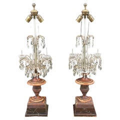 Pair of Italian Antique Carved Giltwood Beaded Candelabra Macaroni Lamps