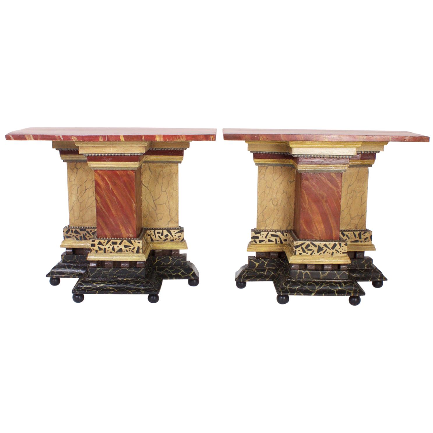 Pair of Italian Antique Faux Marble Consoles For Sale