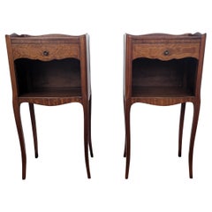 Pair of Italian Antique Marquetry Walnut Bedside Nightstands Tables with Drawer
