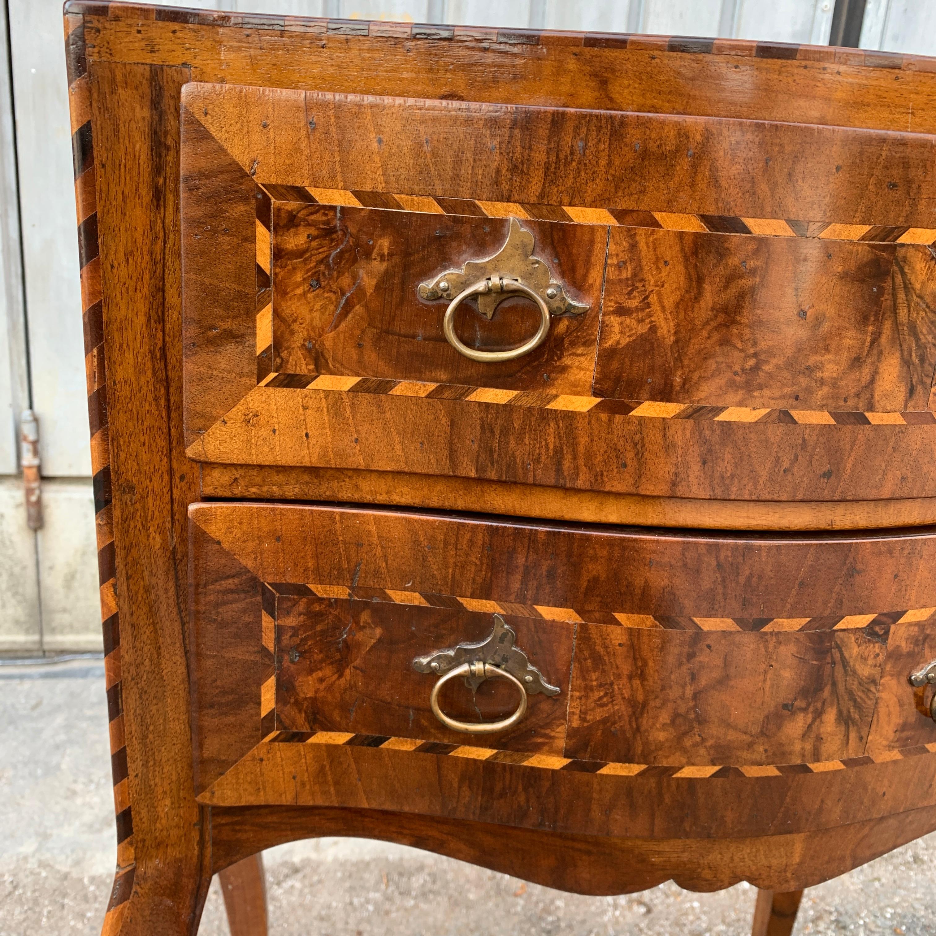 Pair of Italian Antique Nightstands in Walnut and Brass Hardware 2