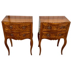 Pair of Italian Antique Nightstands in Walnut and Brass Hardware