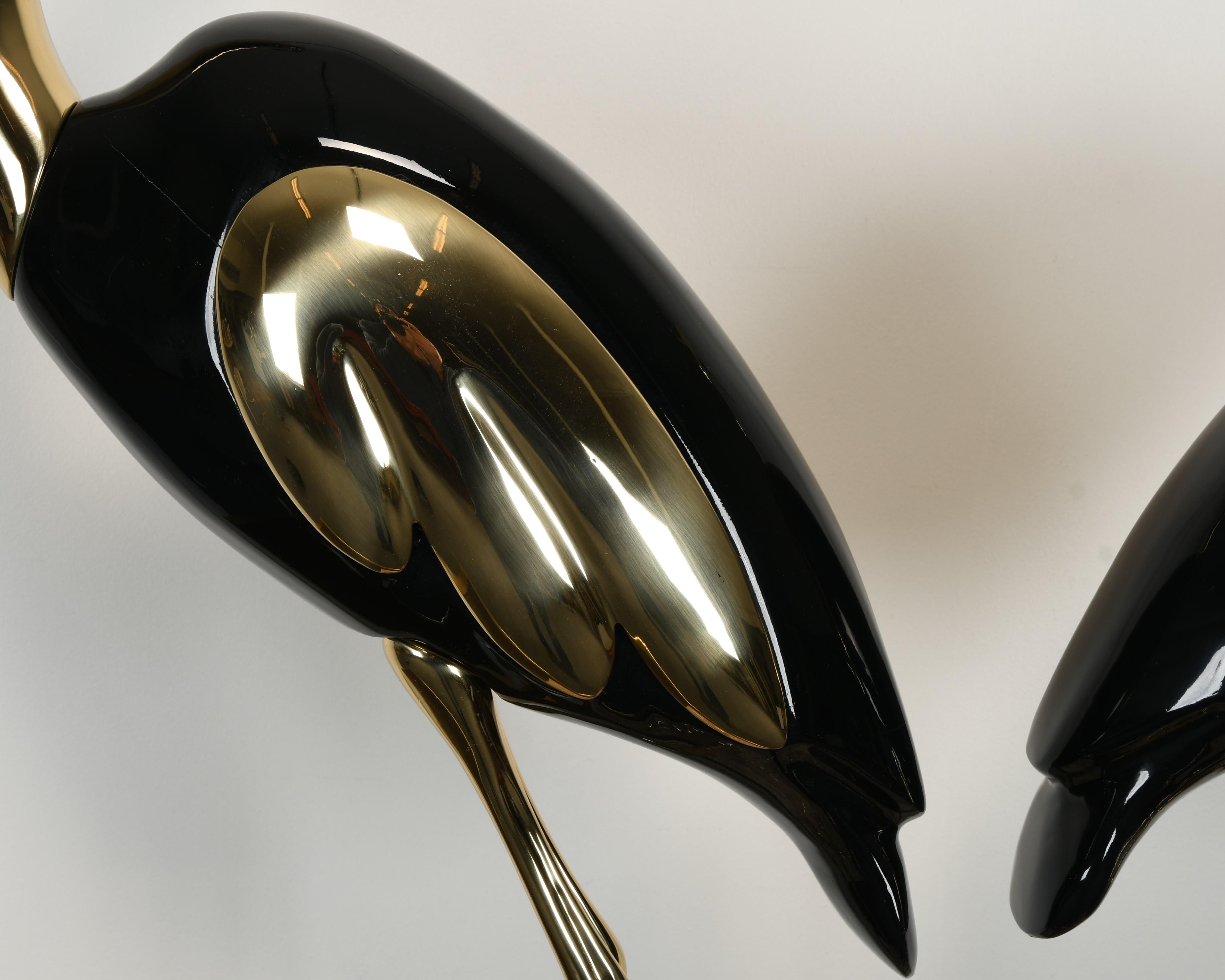 Pair of Italian Antonio Pavia Style Brass & Black Lacquer Italian Egrets, 1980s 4