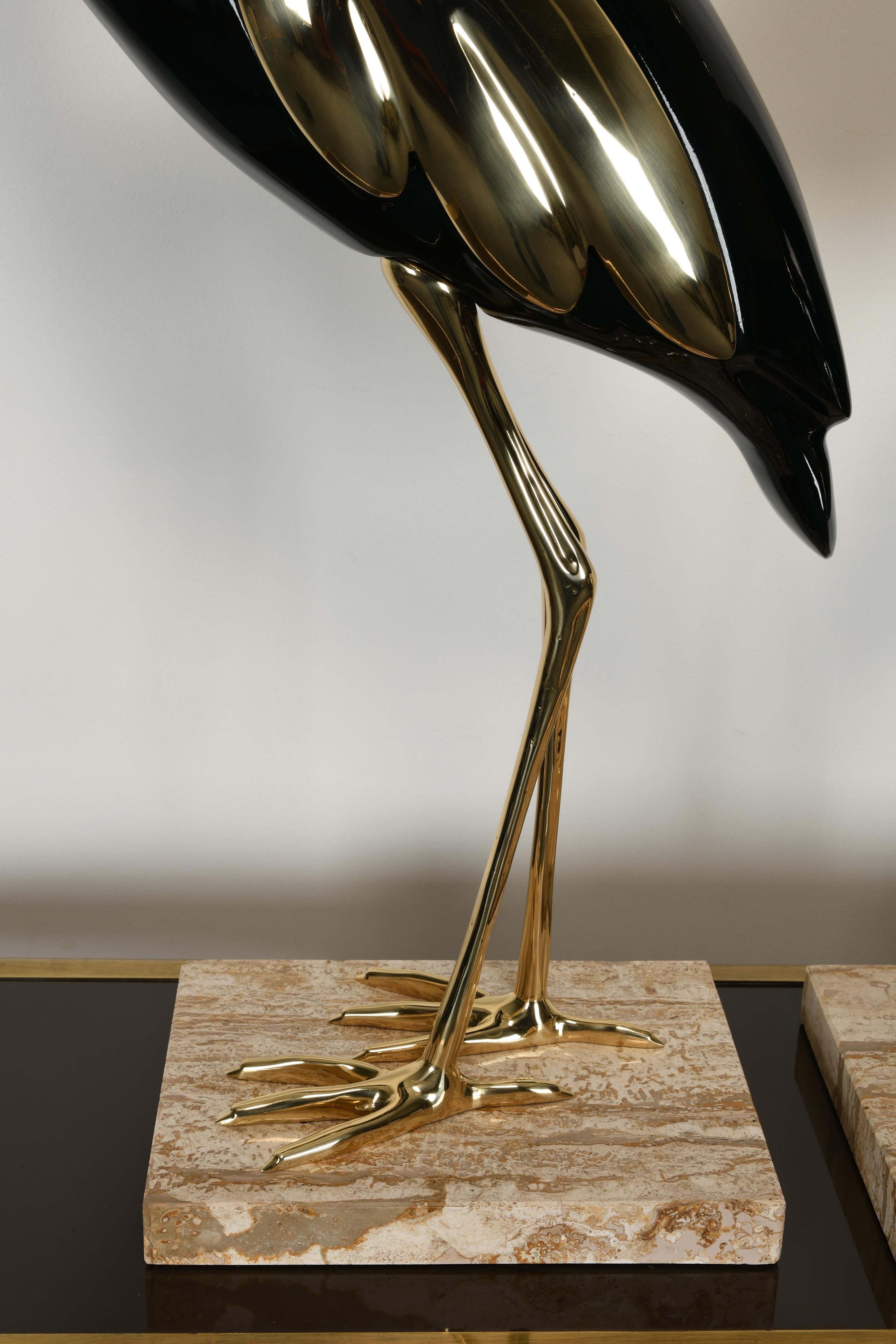 Pair of Italian Antonio Pavia Style Brass & Black Lacquer Italian Egrets, 1980s 5