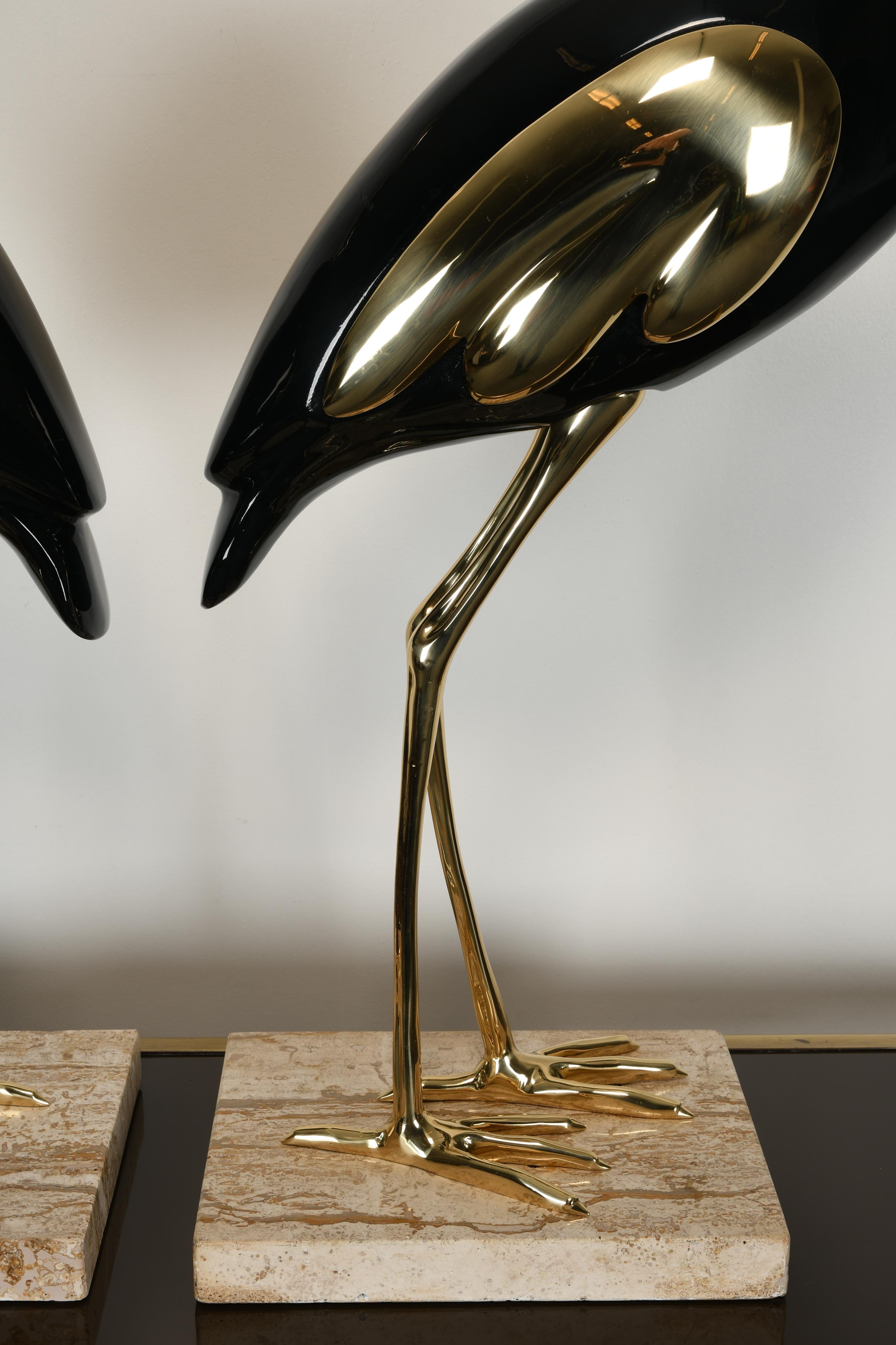 Pair of Italian Antonio Pavia Style Brass & Black Lacquer Italian Egrets, 1980s 6