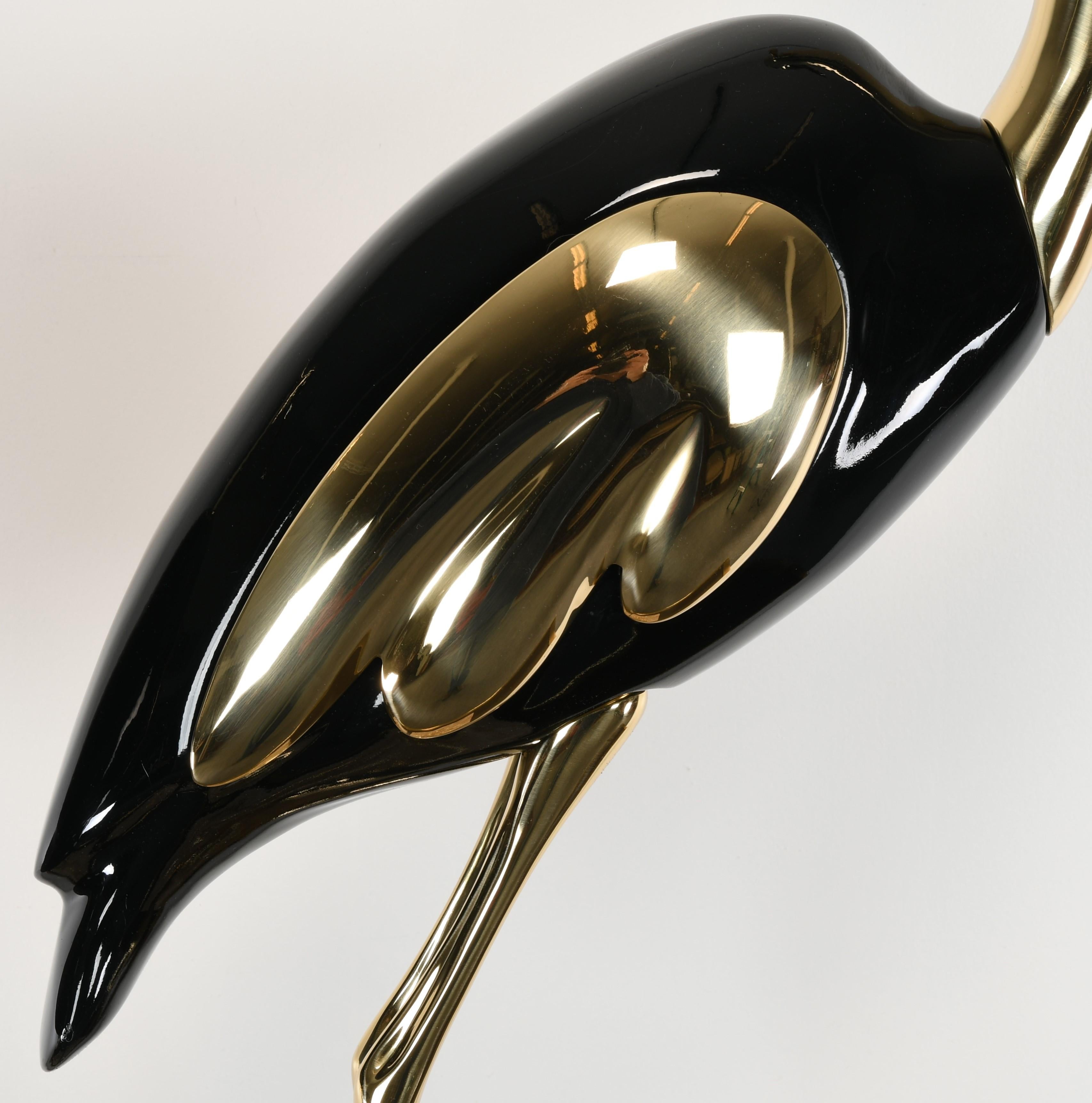 Pair of Italian Antonio Pavia Style Brass & Black Lacquer Italian Egrets, 1980s 7