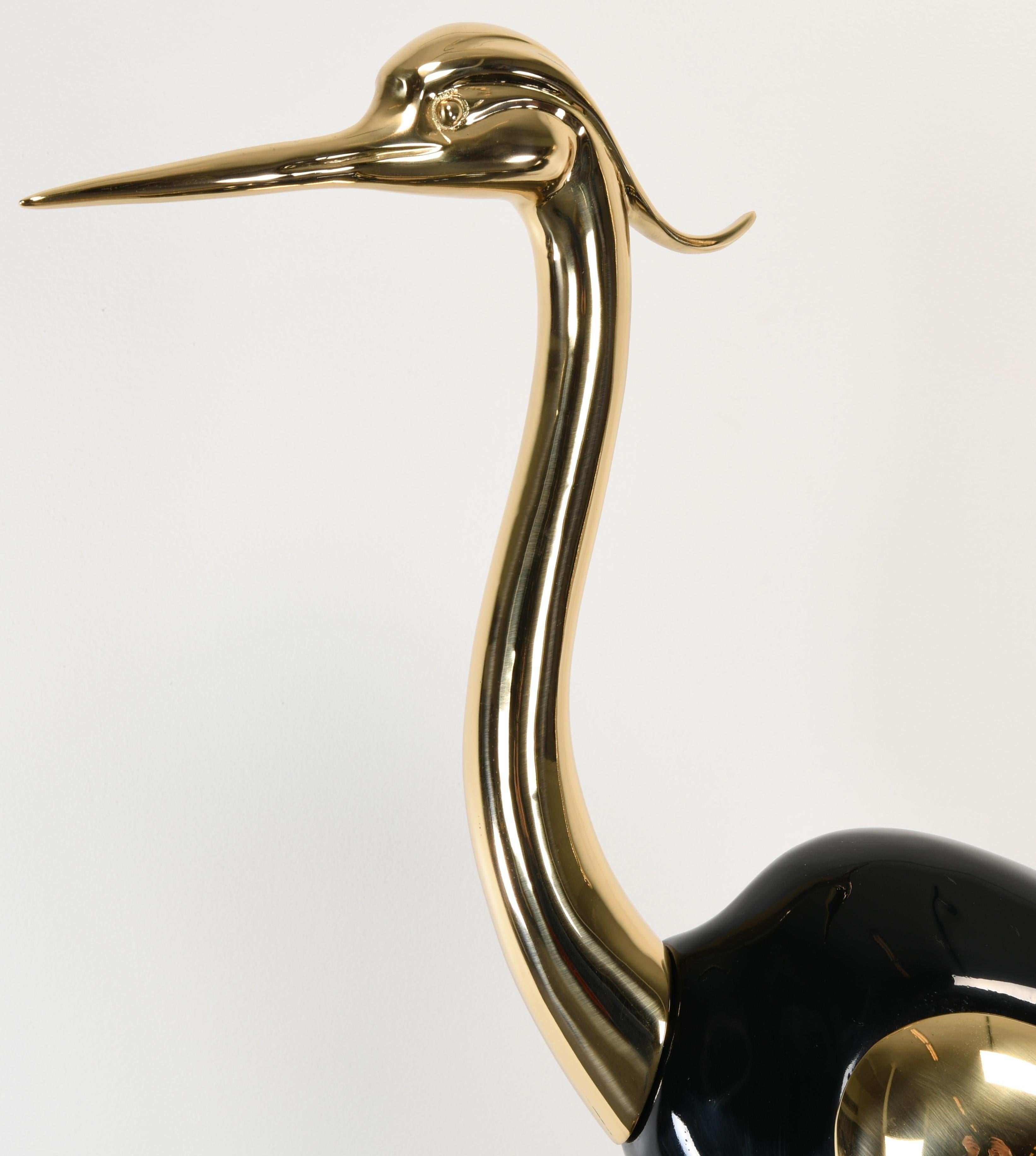 Pair of Italian Antonio Pavia Style Brass & Black Lacquer Italian Egrets, 1980s 3
