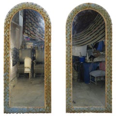 Pair of Italian Arched Iron Painted Mirrors