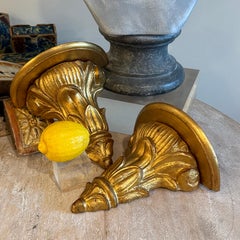 Pair of Italian Architectural Gilt Wall Shelves Brackets, Italy