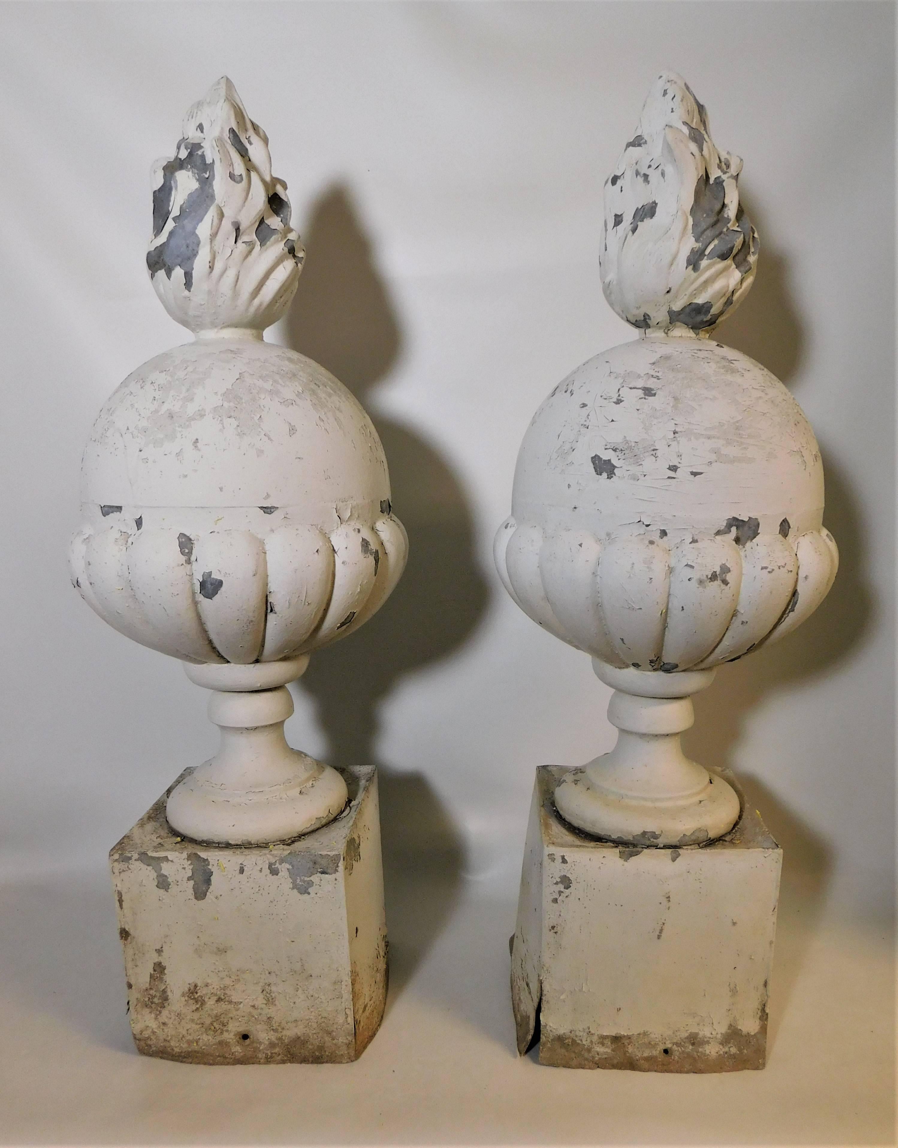 Pair of Italian Architectural Ornate Metal Flame Finials  1