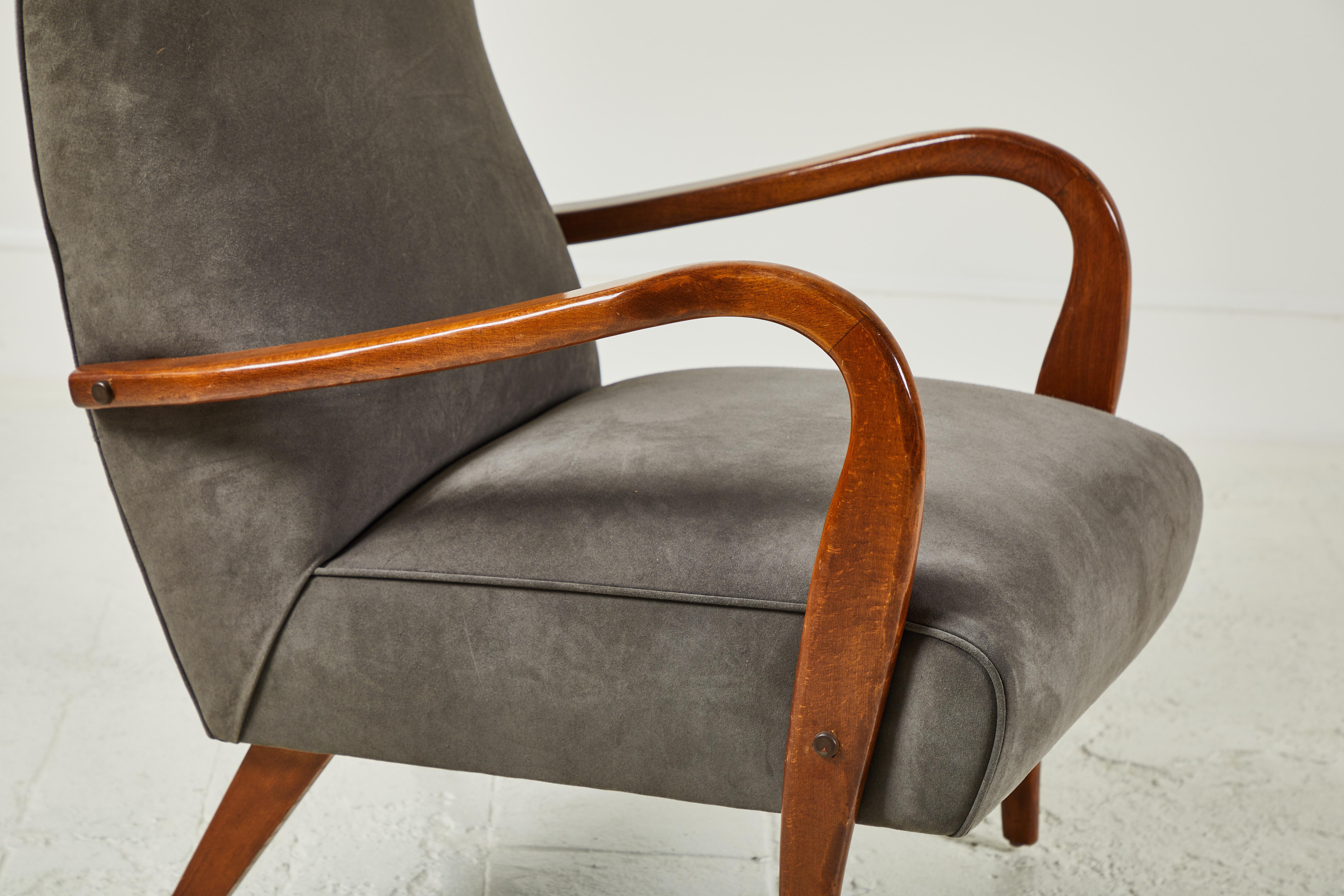 Mid-20th Century Pair of Italian Armchairs in Grey Suede