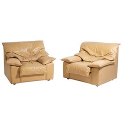 Pair of Italian Armchair in Camel Leather, 1970s