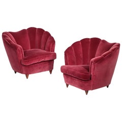 Pair of Italian Armchair in the Style of Gio Ponti Burgundy Velvet