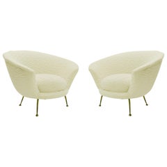 Pair of Italian Armchairs, 1950s, New Upholstery