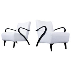 Pair of White Mid-Century Modern Italian Armchairs, 1950s, New Upholstery