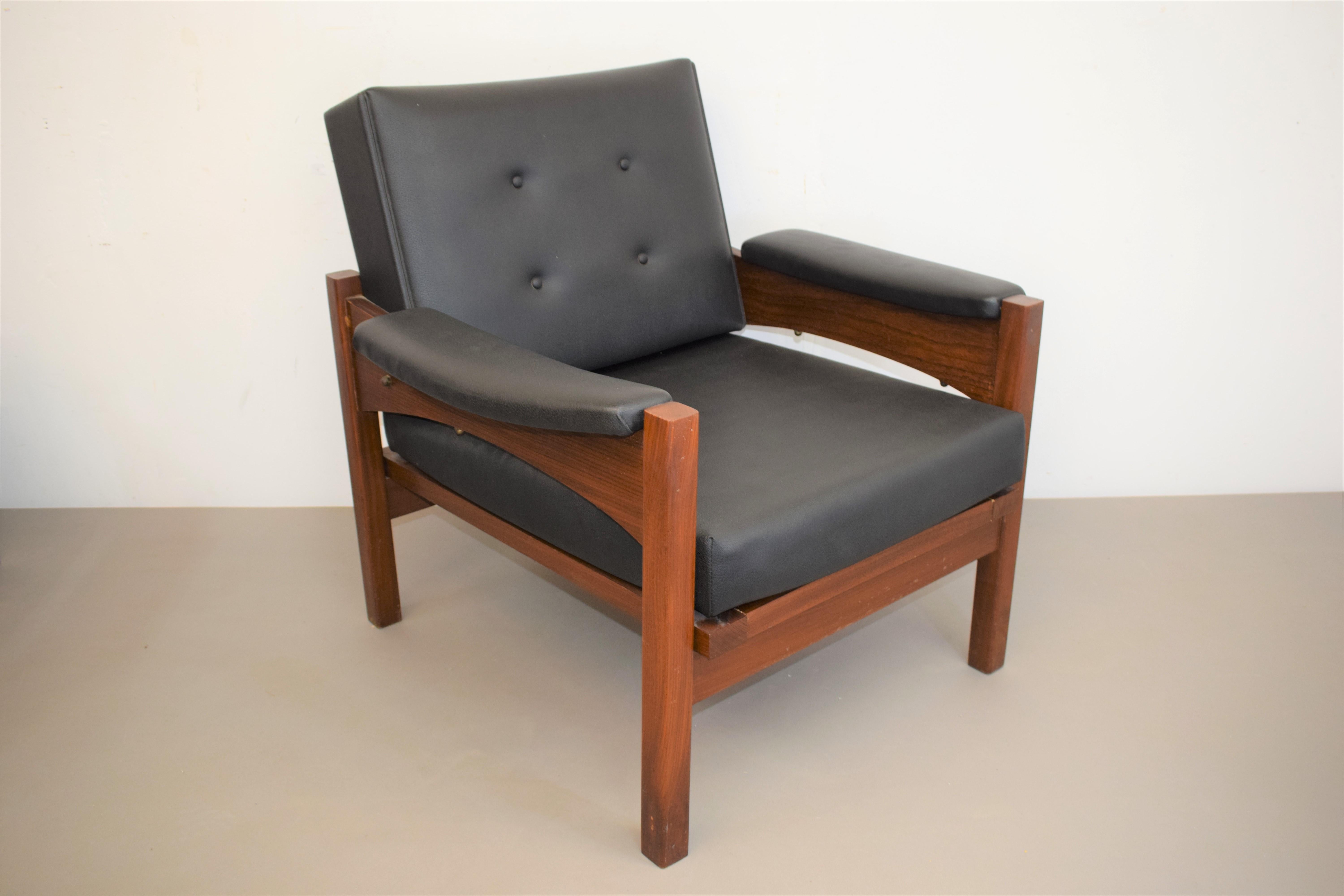 Faux Leather Pair of Italian Armchairs, 1970s For Sale