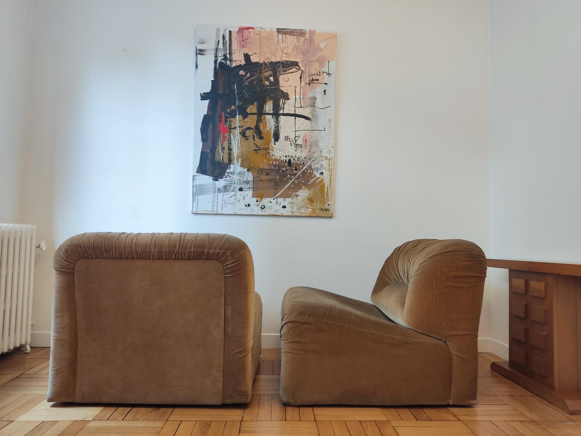 Velvet Pair OF italian armchairs 70s 