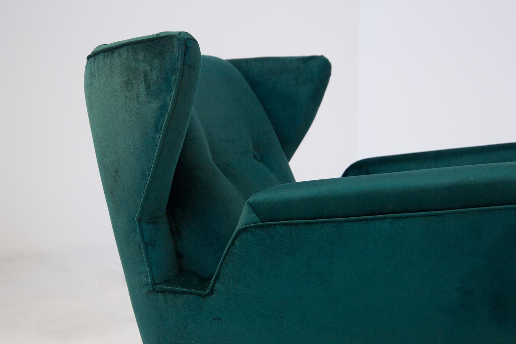 Pair of Italian Armchairs Attributed to Gio Ponti in Green Velvet, 1950s 1