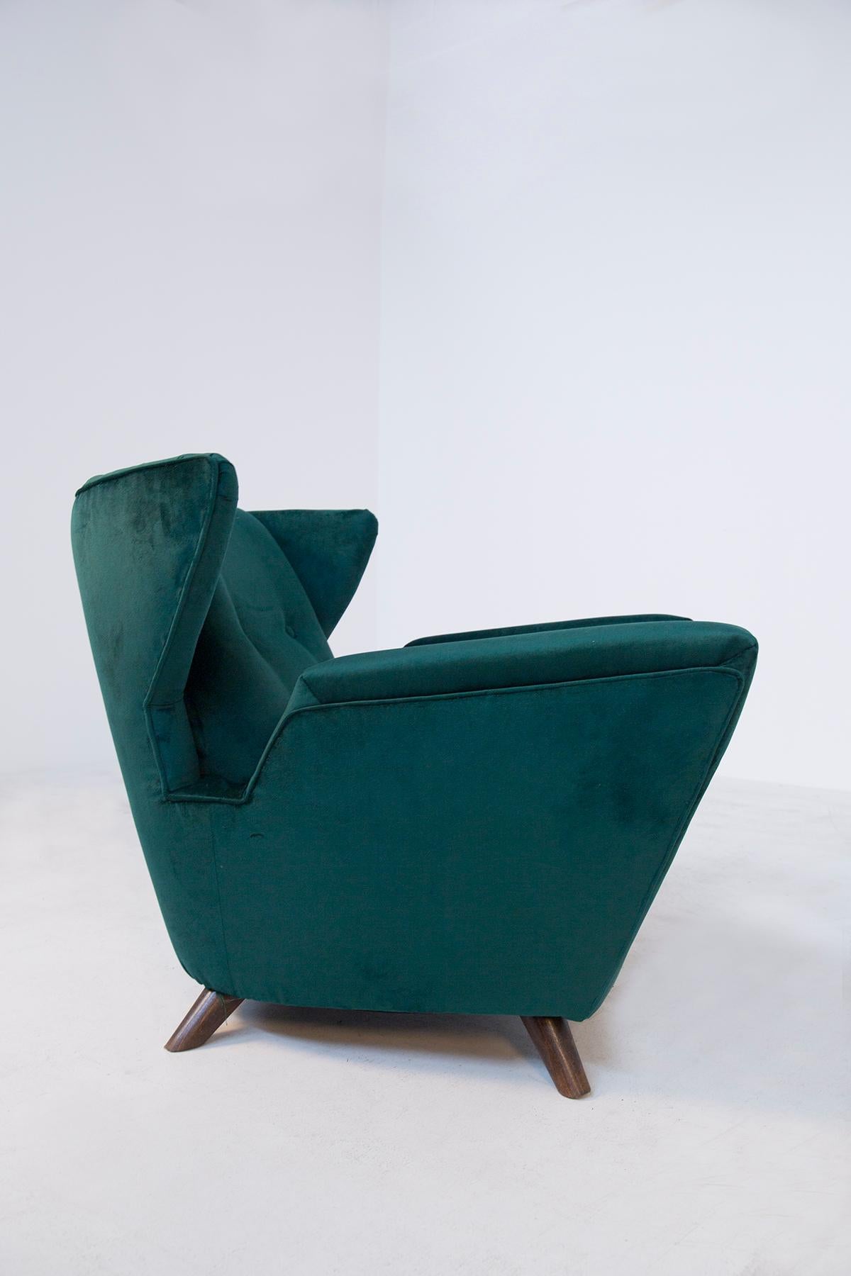 Pair of Italian Armchairs Attributed to Gio Ponti in Green Velvet, 1950s 4