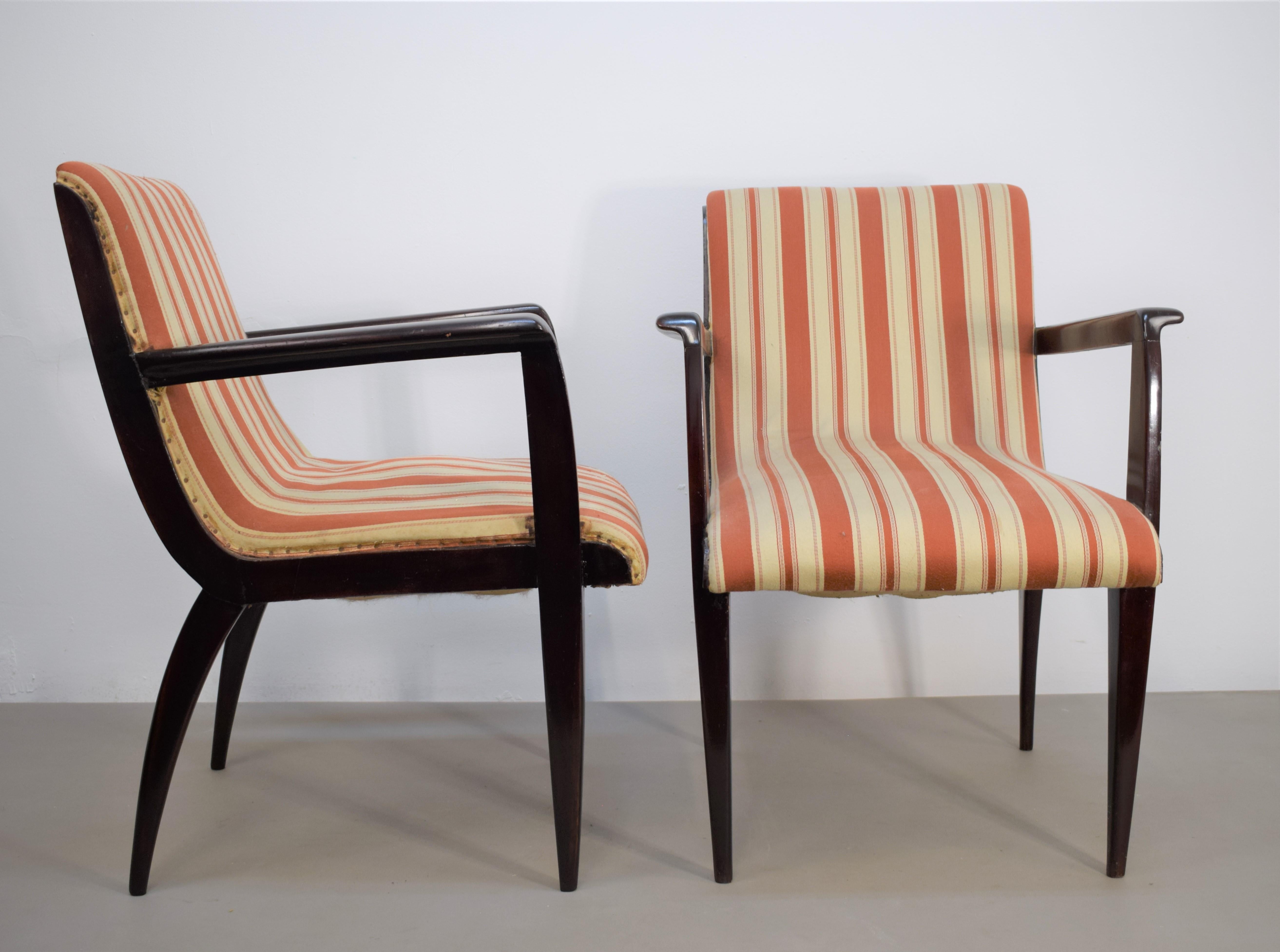 Mid-Century Modern Pair of Italian Armchairs Attributed to Guglielmo Ulrich, 1950s For Sale