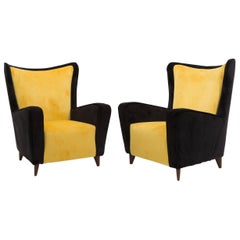 Paire de fauteuils italiens attribués à Ico Parisi en velours noir et jaune