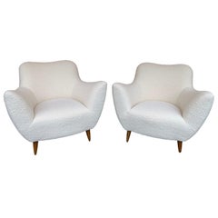 Pair of Italian Armchairs Bouclé Fabric by Guglielmo Veronesi, Italy, 1950s