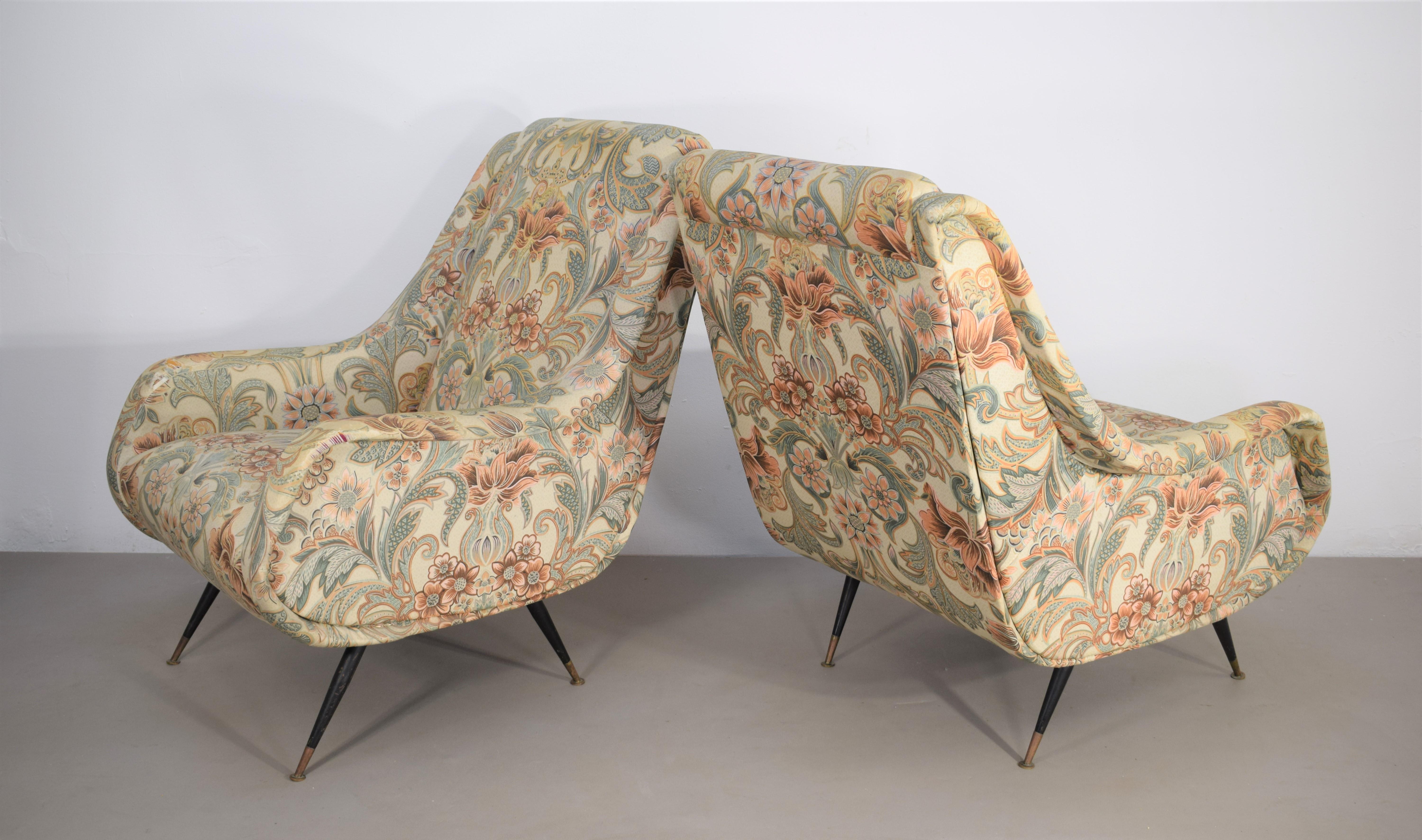 Mid-Century Modern Pair of Italian Armchairs by Aldo Morbelli for Isa, 1950s For Sale