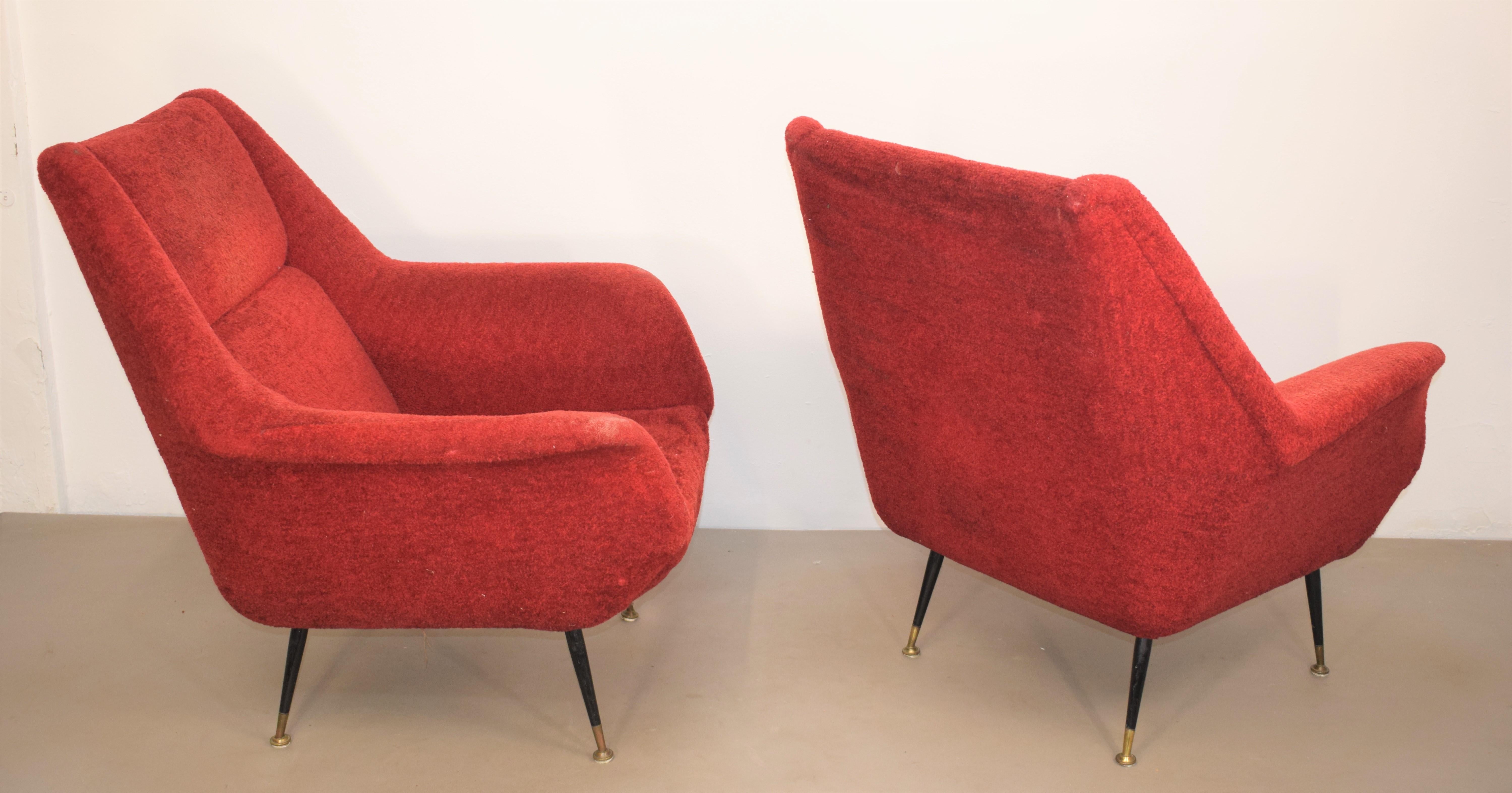 Pair of Italian armchairs by Gigi Radice, 1960s.

Dimensions: H= 90 cm; W= 85 cm; D= 85 cm; Height seat = 40 cm.