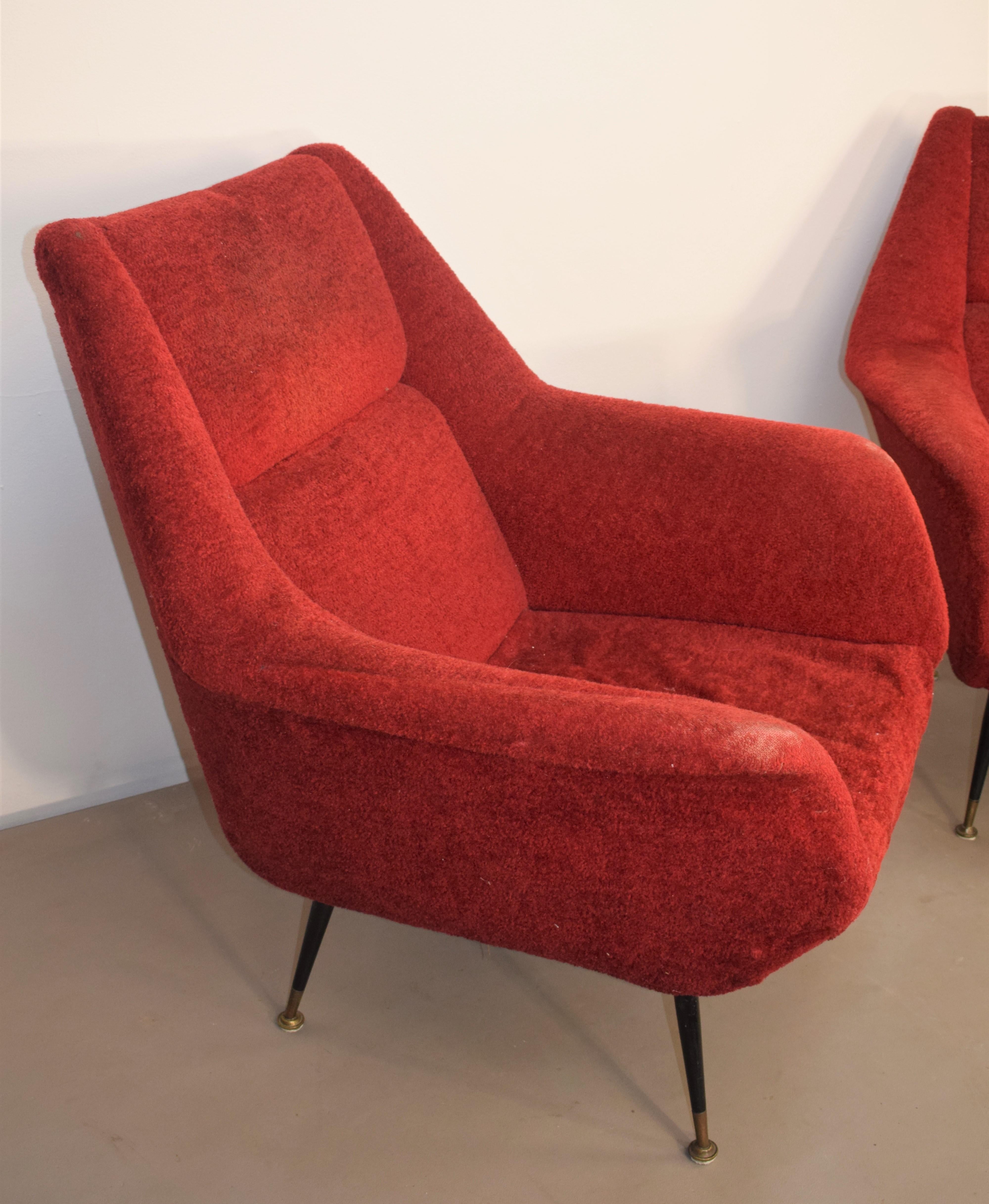Mid-20th Century Pair of Italian armchairs by Gigi Radice, 1960s