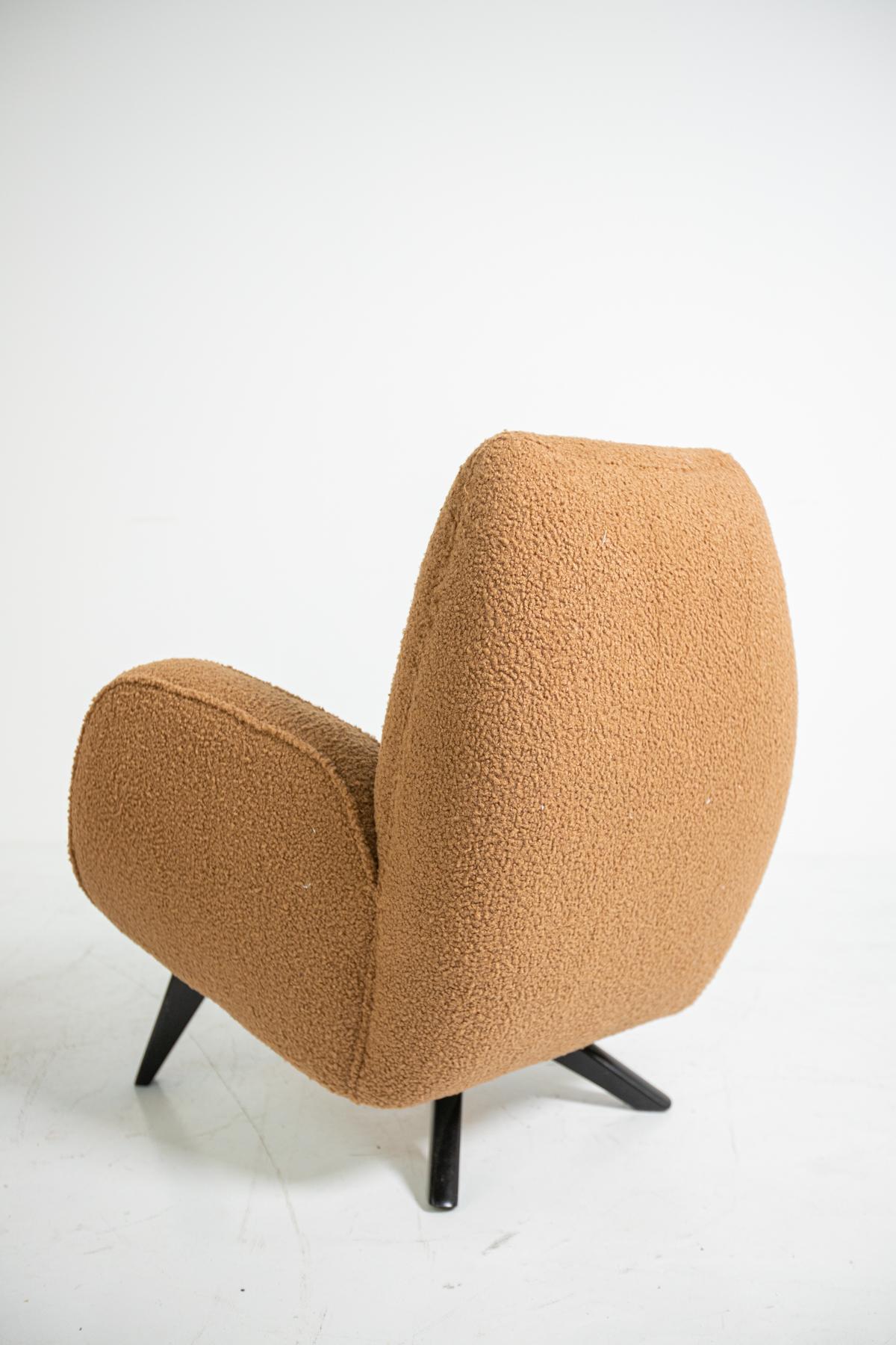 Pair of Italian Armchairs by Melchiorre Bega in Brown Bouclè, 1950s 2